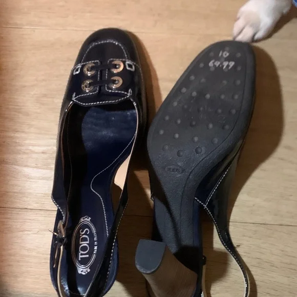 Tod's Navy Slingback Loafers with Metal Accents - Picture 3 of 4